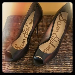 Sam Edelman Black Leather Peep Toe Heels